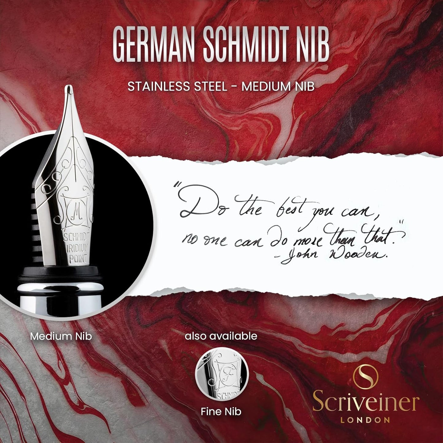 Scriveiner Deep Crimson Red Fountain Pen - Stunning Luxury Pen with Chrome Finish, Schmidt Nib (Medium), Best Pen Gift Set for Men & Women, Professional, Executive, Office, Nice Pens