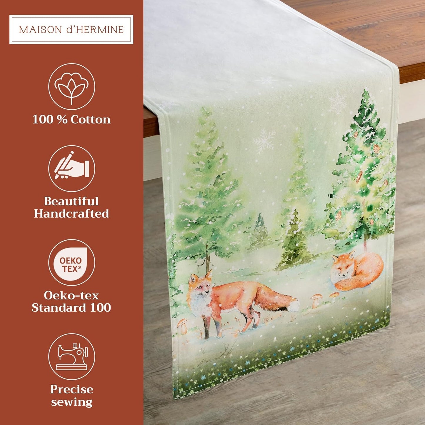 Maison d' Hermine Table Runner 100% Cotton Double Layer Table Runners 72 inches Long for Thanksgiving Christmas Decorations Home Kitchen Dining Party Wedding (Winter Mornings, 14.5" x 72")