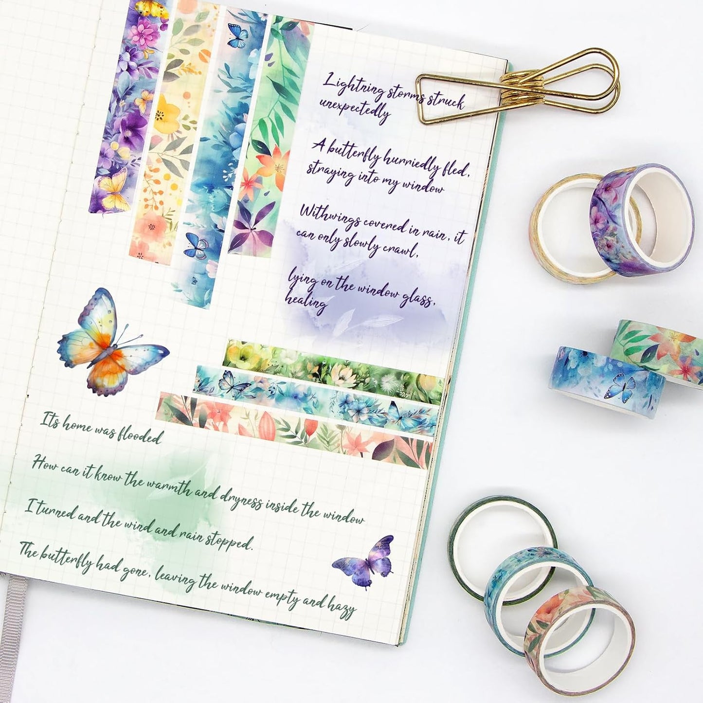 20 Rolls Washi Tape Set - Floral Butterfly Decorative Masking Tape, Adhesive Tape for Bullet Journal Supplies, Junk Journal, Diy Craft, Scrapbooking Supplies, Gift Wrapping, Party Decoration