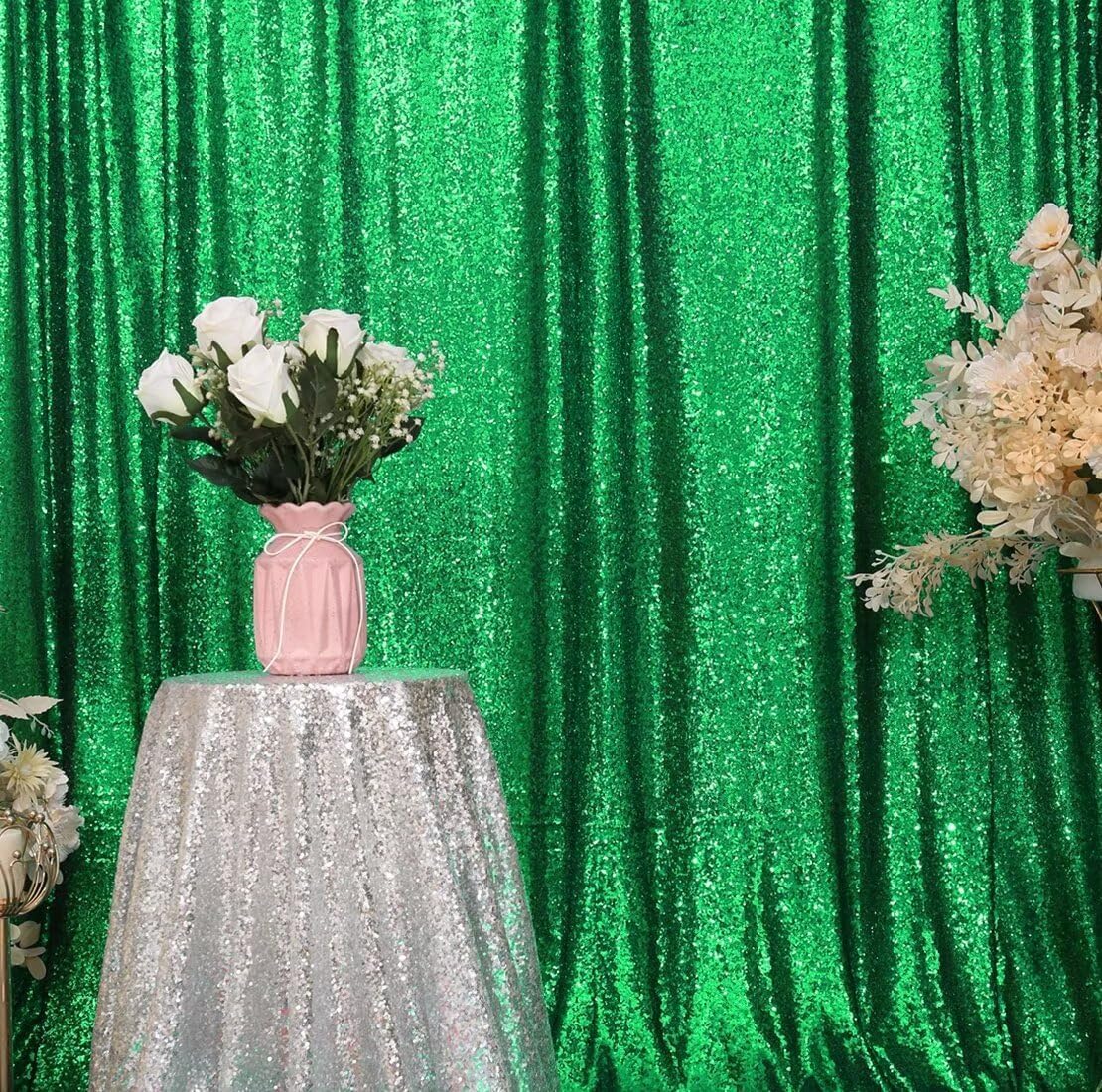 Eternal Beauty Green Sequin Backdrop, 20x10 Ft Glitter Background Curtains for Christmas Shimmer Photography Party Wedding Birthday Back Drop Decor