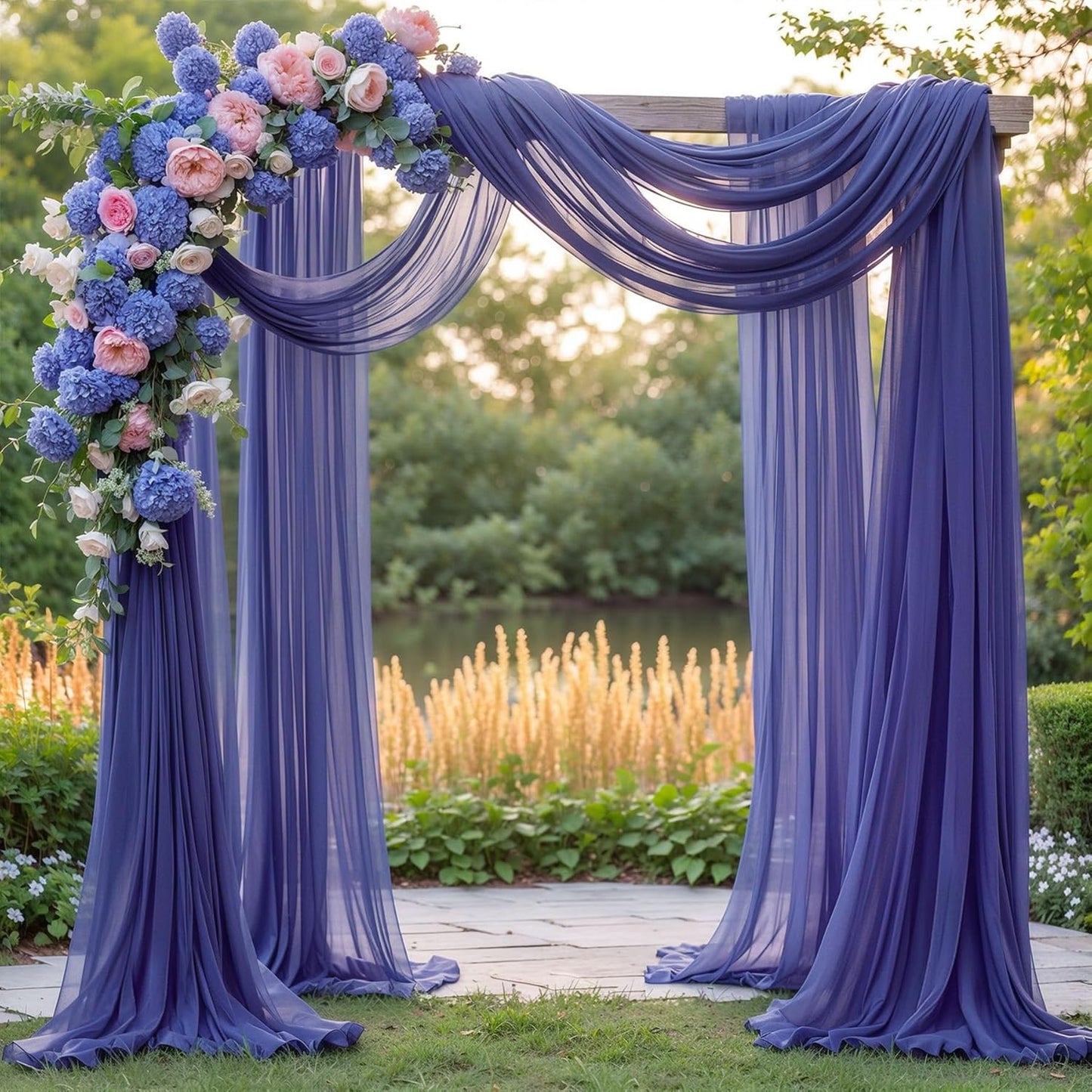 Wedding Arch Draping Fabric, 1 Panel 6 Yards Wedding Backdrop Curtains for Ceremony Navy Blue Sheer Fabric Curtains for Party Ceremony Arch Stage Decorations（1 Panel）, Navy Blue