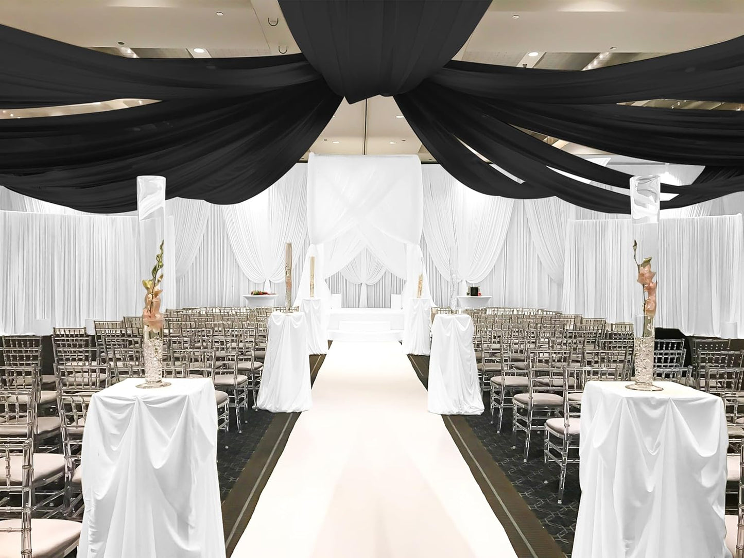 6 Panels Black Ceiling Drapes for Wedding, 5ftx20ft Ceiling Drapes Cheesecloth Sheer Fabric Curtain Wedding Arch Draping Fabric Romantic Ceilings Decorations for Weddings Party Ceremony Stage