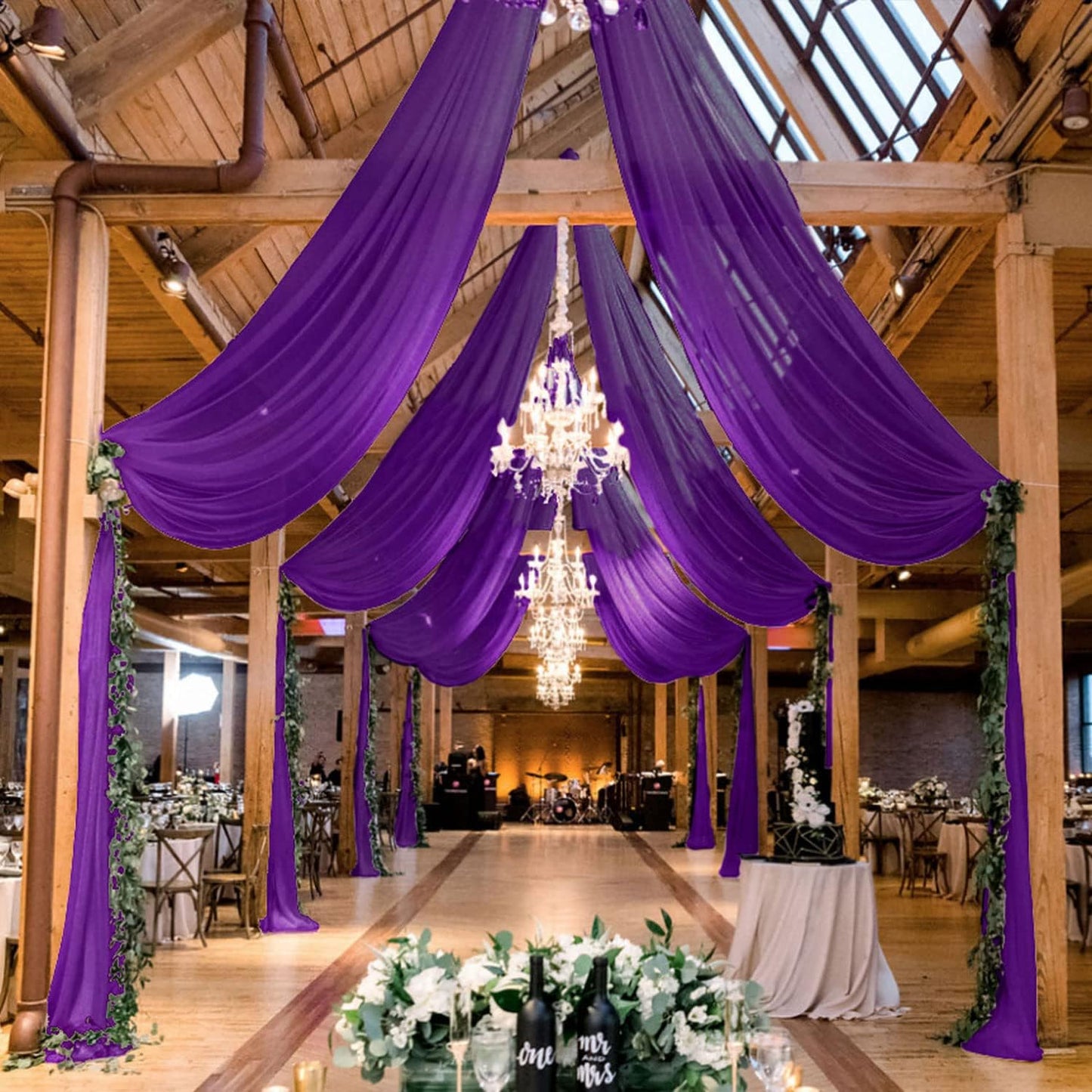 MODFUNS Wedding Ceiling Drapery Purple 5x30FT 2 Panels Sheer Wedding Arch Drapes Chiffon Fabric Ceiling Curtains Drapes for Party Tulle Backdrop Curtains Birthday Banquet Arch Draping