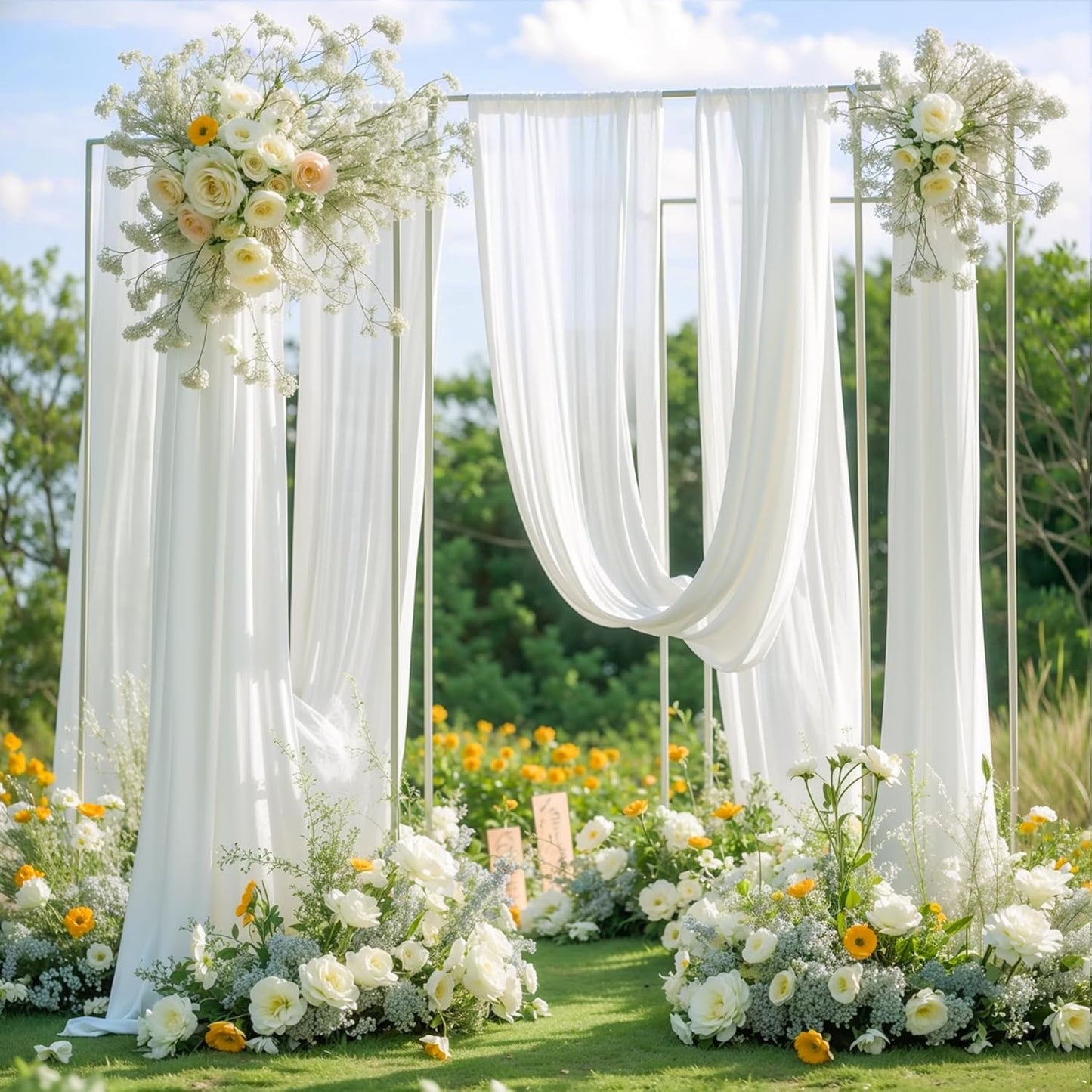 Wedding Arch Draping Fabric,2 Panels 18FT White Wedding Arch Drapes Chiffon Fabric Drapery Arch Decorations for Ceremony Reception Party Ceiling Backdrop