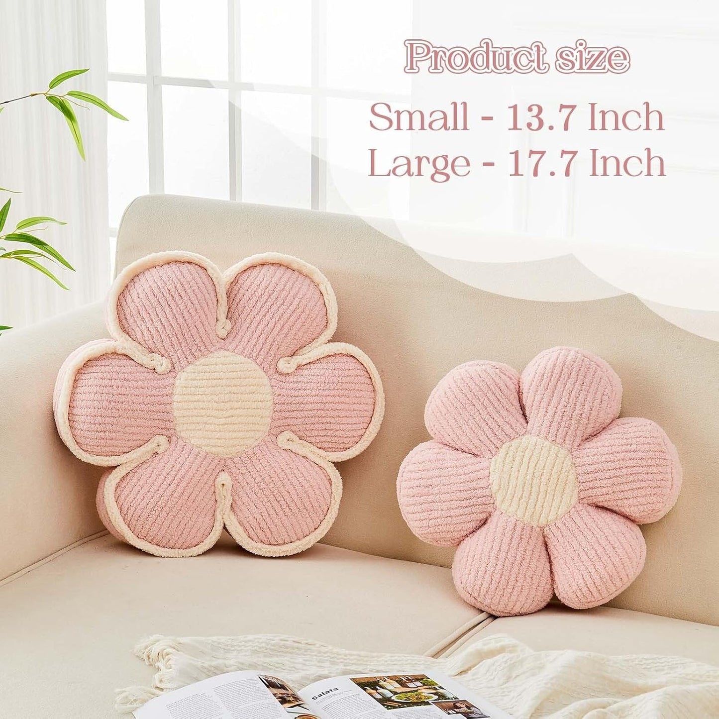Flower Pillow, Soft Flower Decorative Throw Pillow, Cute Daisy Flower Shaped Seating Floor Cushion Room Décor Plush Pillows for Sofa Couch Bed (13.7 Inch, Light Pink)