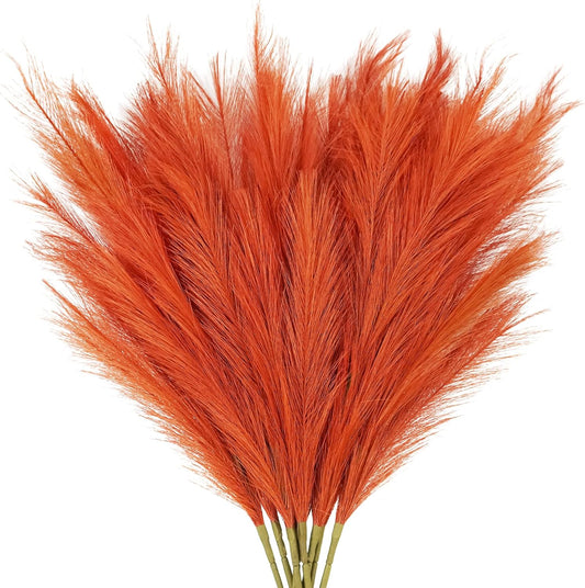 8pcs Orange Pampas Grass Tall, 35" Fluffy Faux Colored Pompas Grass Artificial Orange Pampas Stems Vase Filler Fall Flower Arrangement for Home Wedding Centerpieces Autumn Bohe Decor