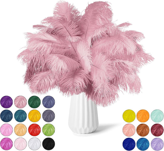 NEWONG 30pcs Peony Pink Green Ostrich Feathers Natural Bulk 11-14inch(28-35cm) Vase Craft Wedding Home Party Centerpieces Christmas Day Decoration