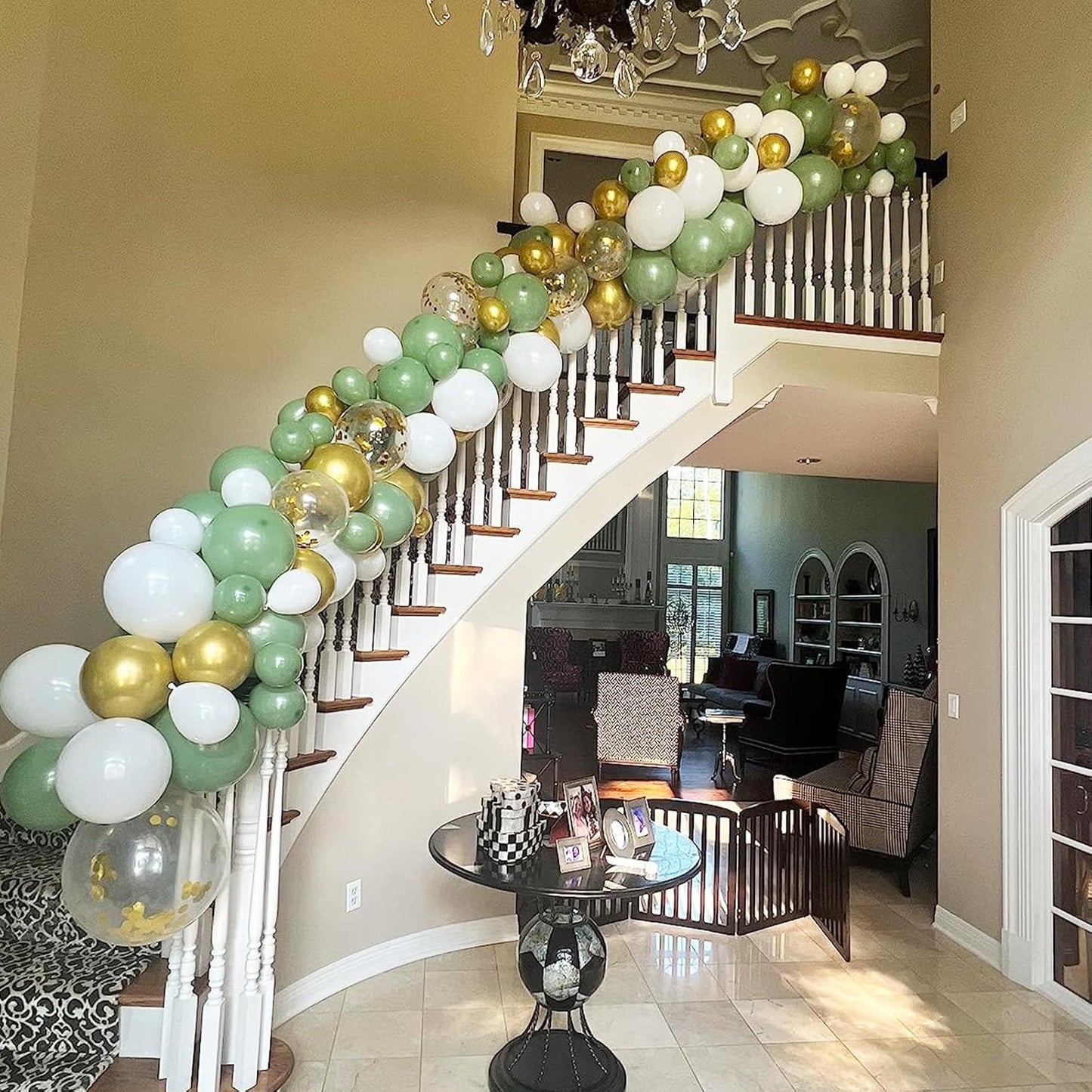 Sage Green Gold Balloons, 12 Inch Green White Metallic Gold Balloons, Olive Sand White Balloon Golded Confetti Latex Balloon for Birthday Wedding Baby Shower Party Decoration