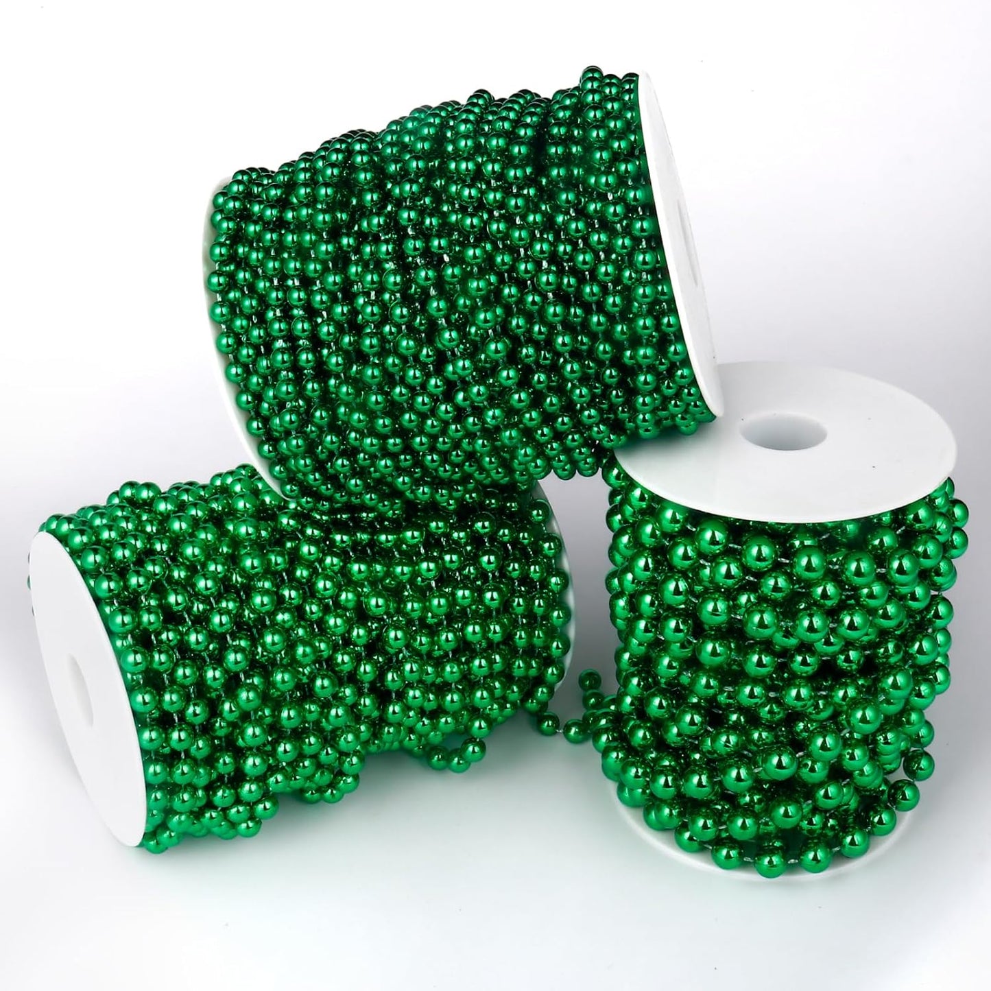 [98 Feet] Green Pearl Beads Garland, 6MM 33 Yards Green Faux Pearl Beads String Roll Bulk for DIY Craft Christmas Tree Wedding Party Decoration
