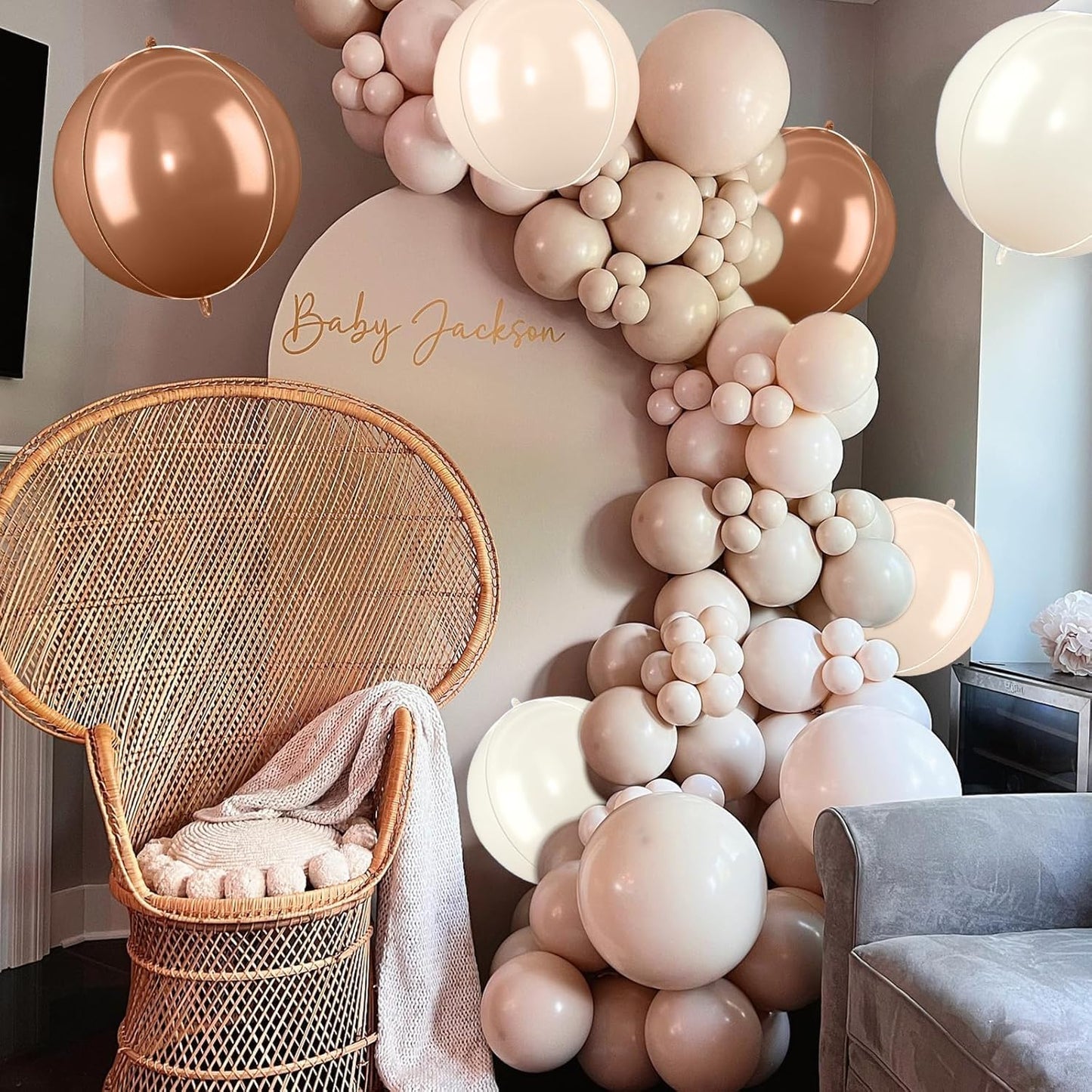 Giant Foil Balloons, 6Pcs Large Cream Sand White Apricot Brown Round Balloons, 22 Inch Big Round Foil Balloon for Boho Birthday Party Baby Shower Wedding Decorations