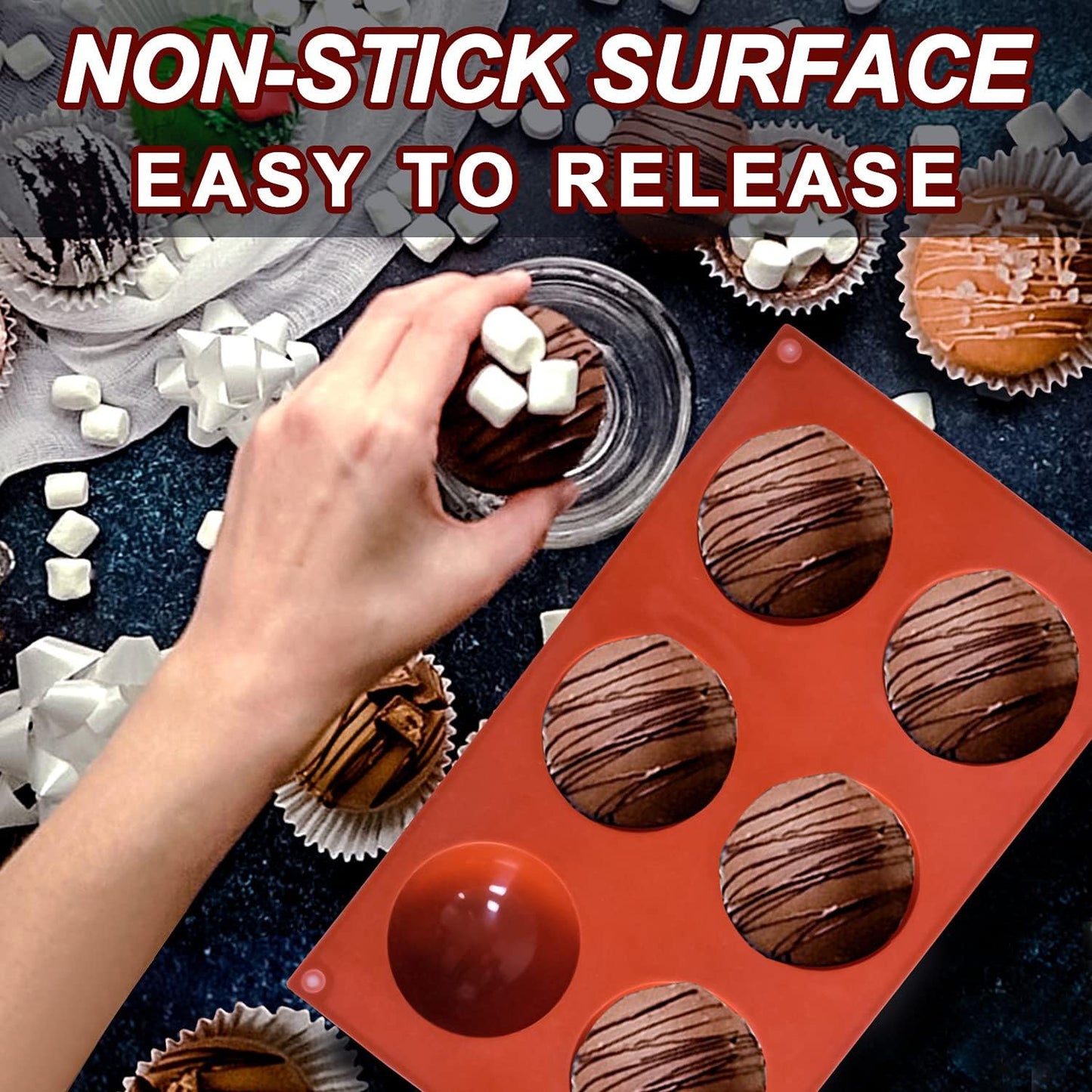 Semi Circular Silicone Molds, Non-Stick Silicone Chocolate Molds,3 Packs Baking Molds for Making Chocolate, Cake, Jelly, Desert, Biscuit, Dome Mousse (6 Cups, 15 Cups and 24 Cups)