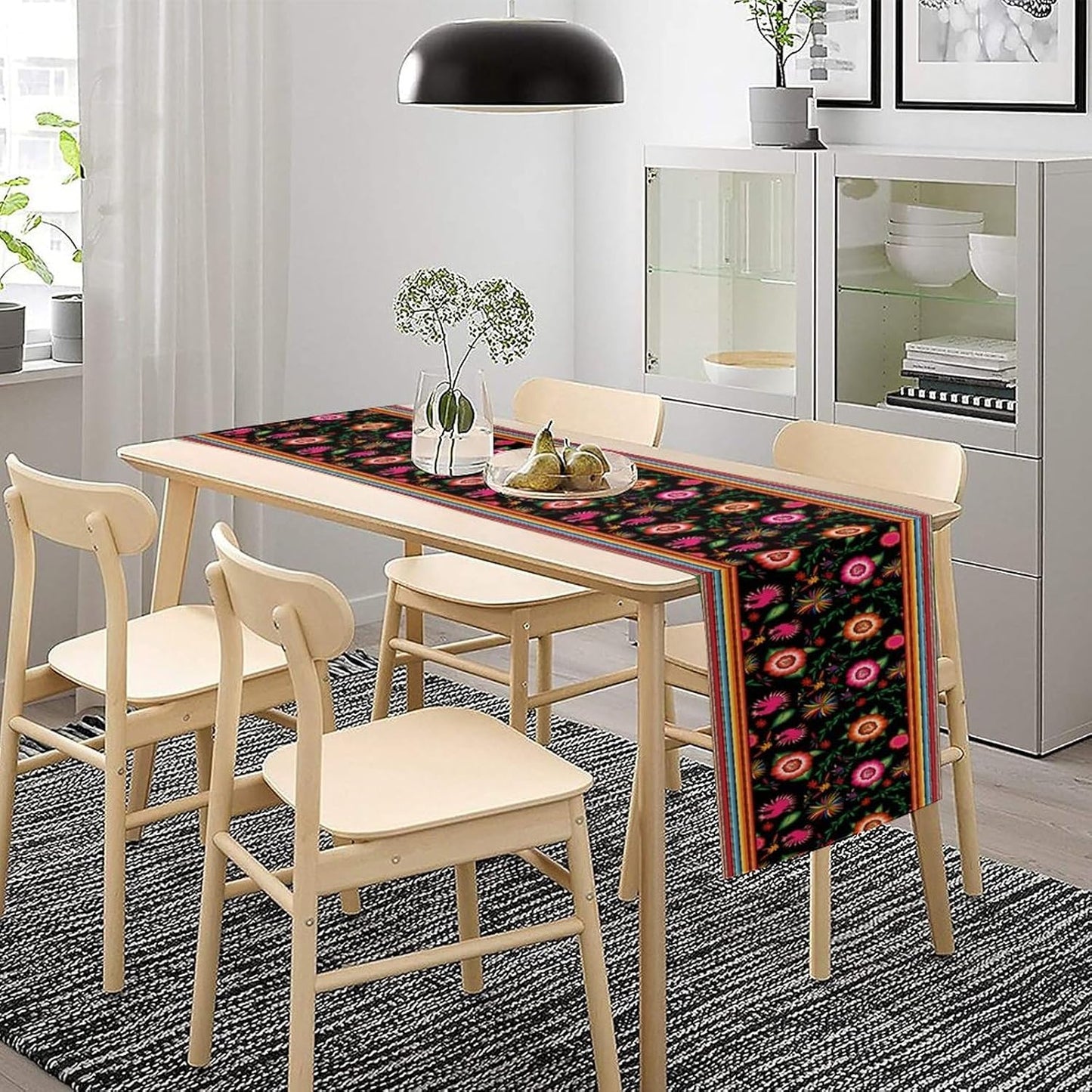 Mexican Table Runner,Colorful Flowers Cinco De Mayo Decor Table Runner for Kitchen Dining Table Home Party Decoration 13x108 Inch