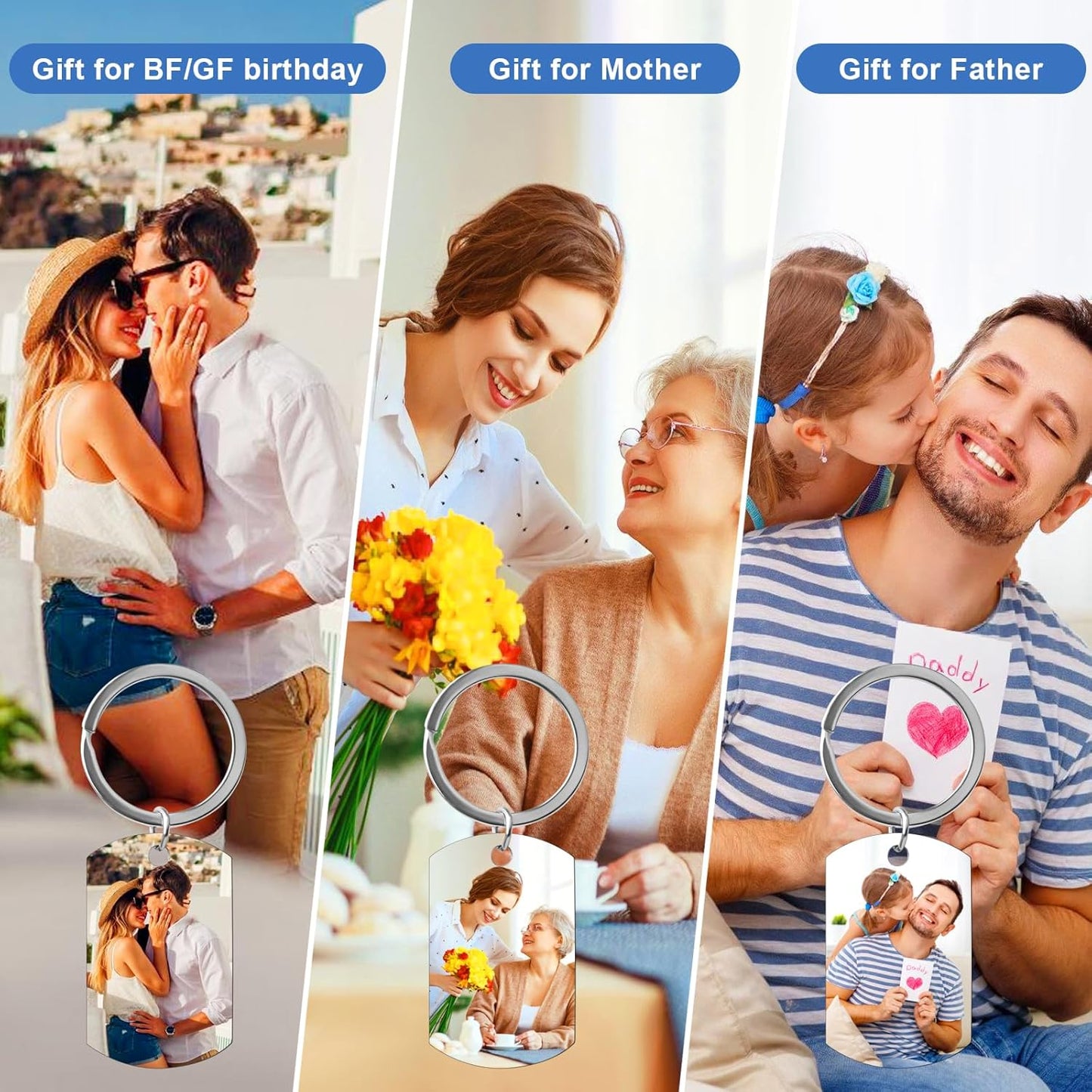 Double Side Custom Keychain with Picture Personalized Engraving Photo Text Customized Gifts for Men Women