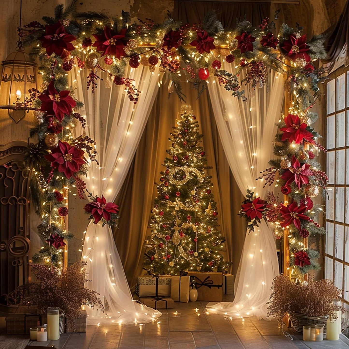 Fomcet Tulle Backdrop Curtains White 30FT X 8FT Tulle Curtains with Lights String Sheer Backdrop Curtain for Parties Wedding Baby Shower Photo Shoot Decorations (6 Panels 5 x 8FT)