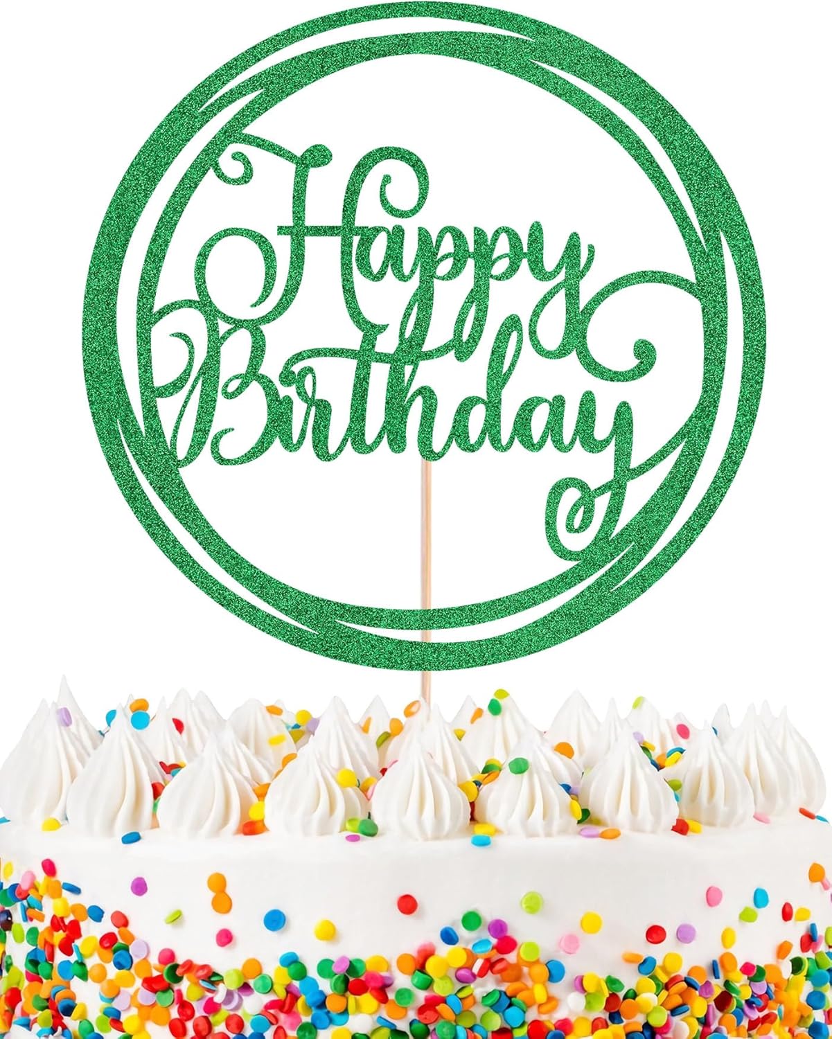 Happy Birthday Cake Topper - Green Glitter Happy Birthday Cake Decoration Supplies for Children or Adults - Happy Birthday Cake Bunting Decor, Photo Booth Props