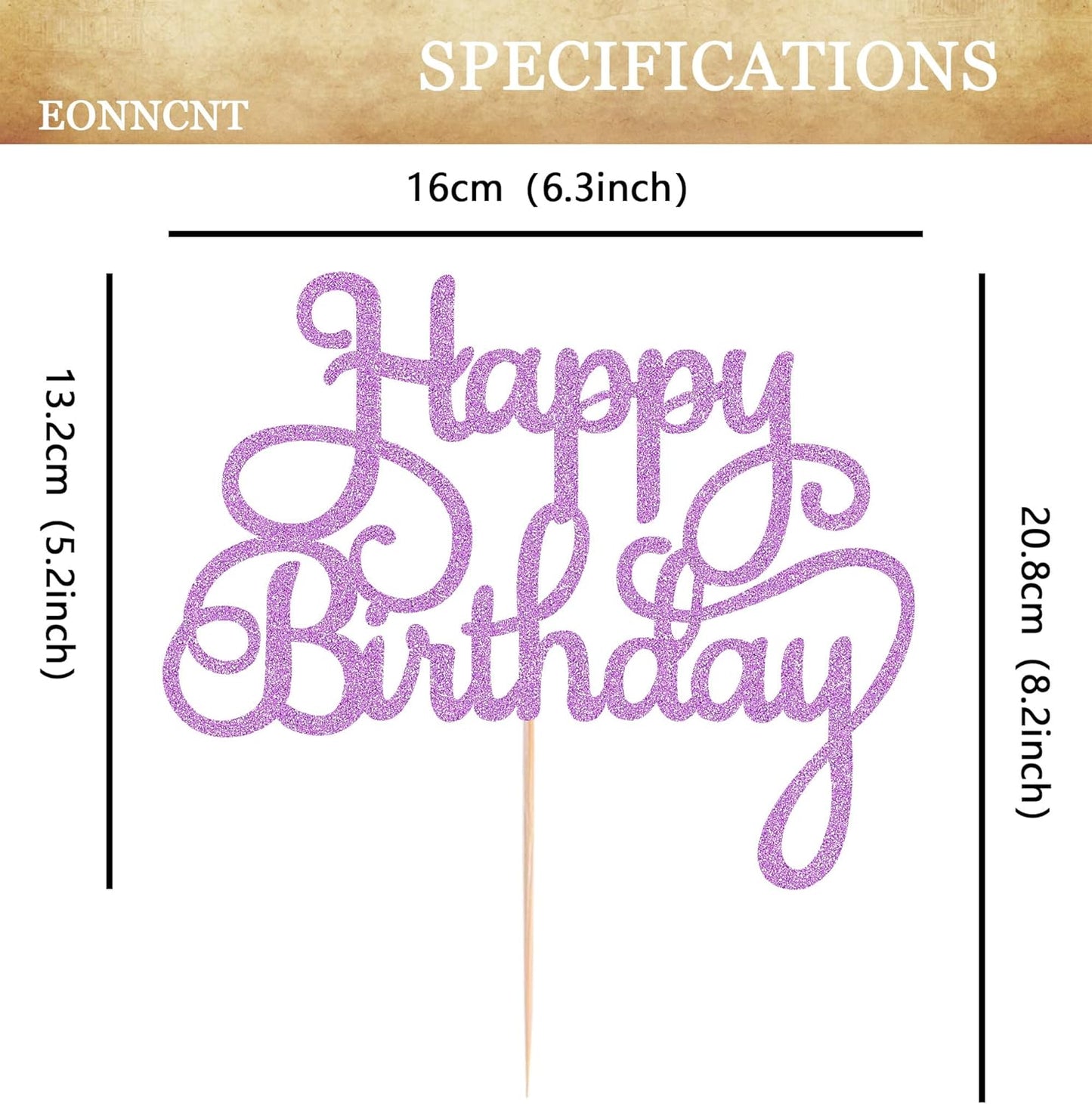 Happy Birthday Cake Topper - Purple Glitter Birthday Party Cake Decoration Supplies - Happy Birthday Cake Decor, for Anniversary/Birthday Party Supplies Photo Booth Props