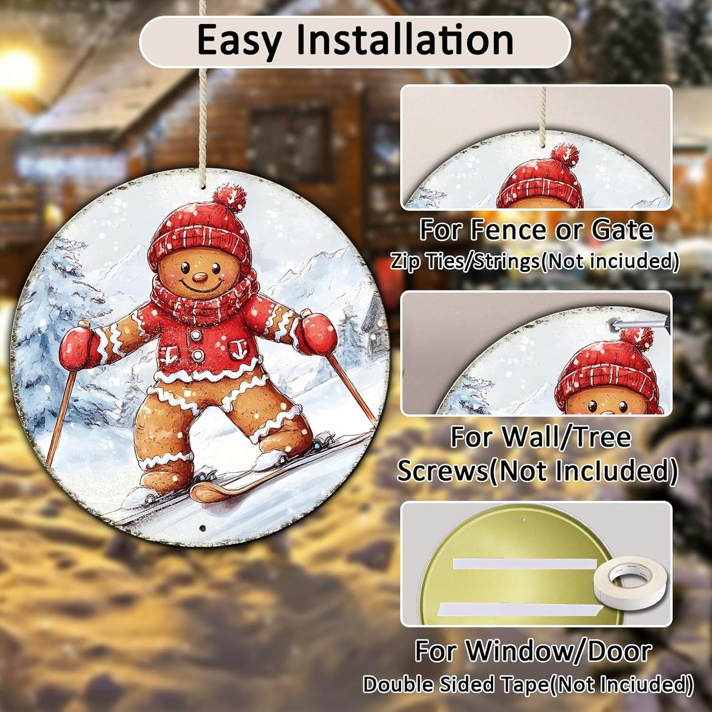 Round Gingerbread Man Ski Vintage Metal Sign Skiing Sign, Office Sign Home Décor Ski Lodge Décor Cabin Tin Sign 12 * 12 in