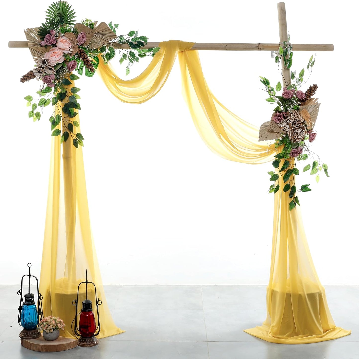 VDS Pack of 2 Panel (30 Inch X 50 Feet) Wedding Arch Draping Fabric Sheer Chiffon Fabric Drapery for Wedding Ceremony Reception Swag Backdrop Canopy Chuppah ARBO Altars Decoration (Gold)