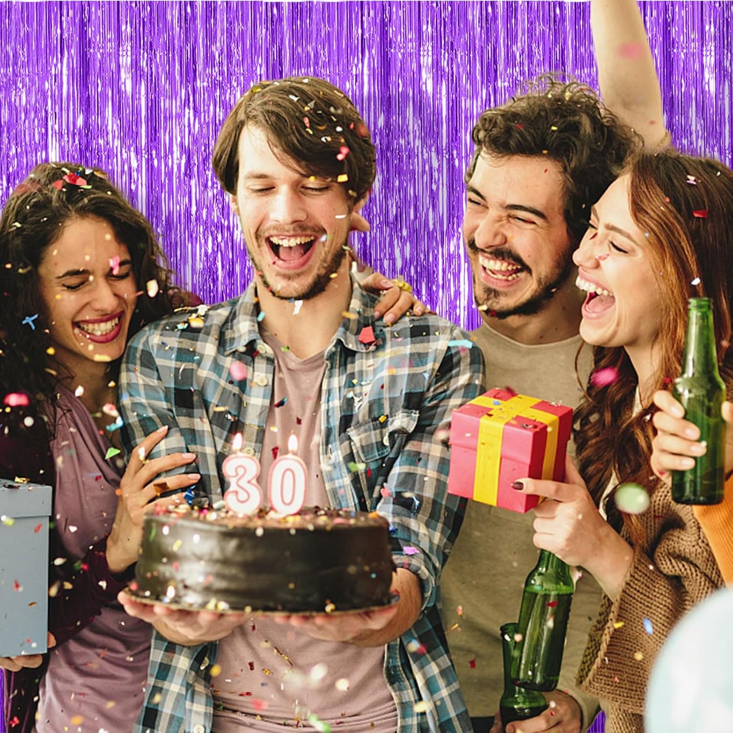 5 Pack Foil Curtain Backdrop Purple Metallic Tinsel Foil Fringe Curtains Photo Booth Props for Birthday Wedding Engagement Baby Shower Bachelorette Christmas Holiday Celebration Party Decorations