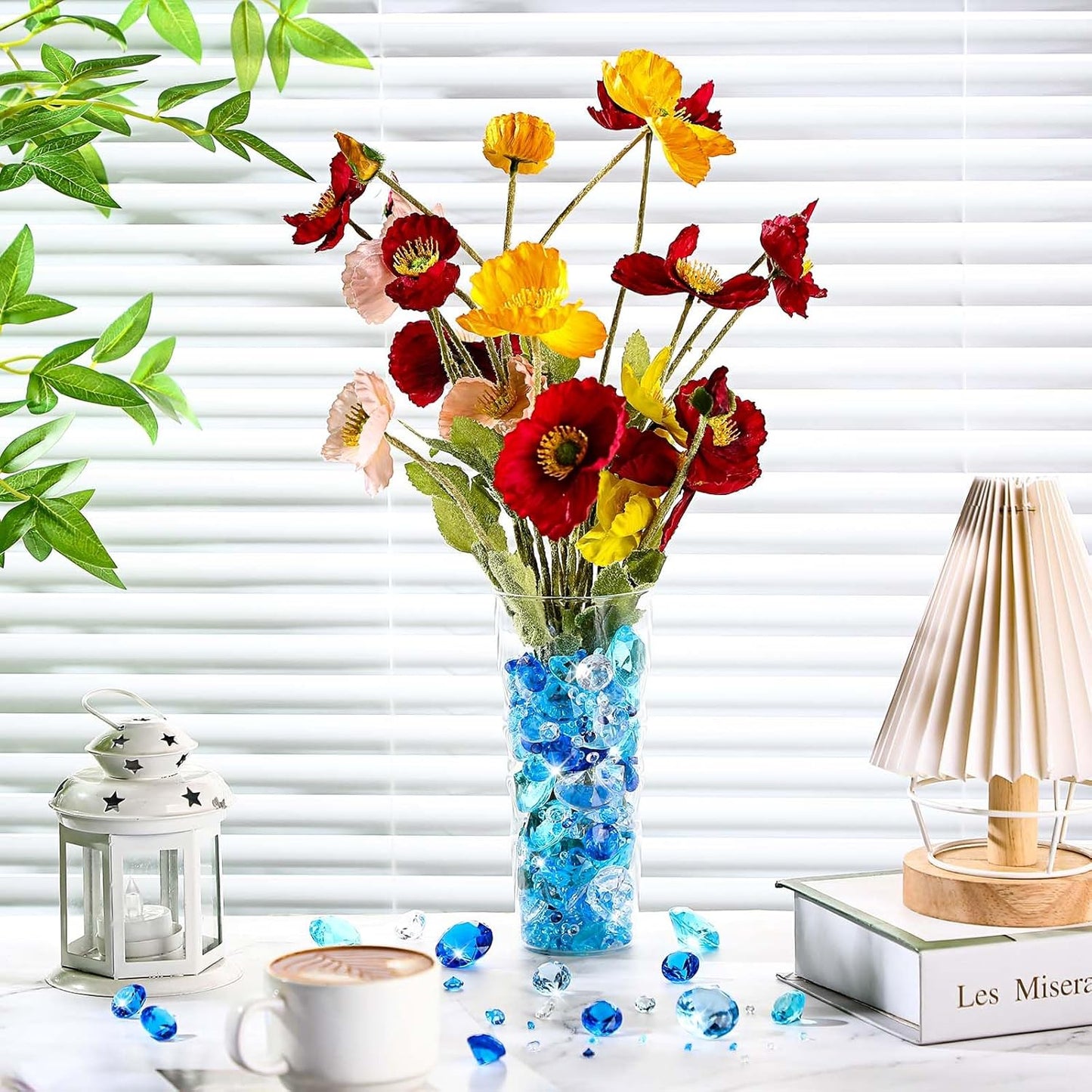 Hicarer 800 Pieces Diamond Decorations Acrylic Diamond Table Scatter Crystals for Table for Vase Fillers Party Decorations(20, 12, 10, 6, 3mm,Gradient Blue)