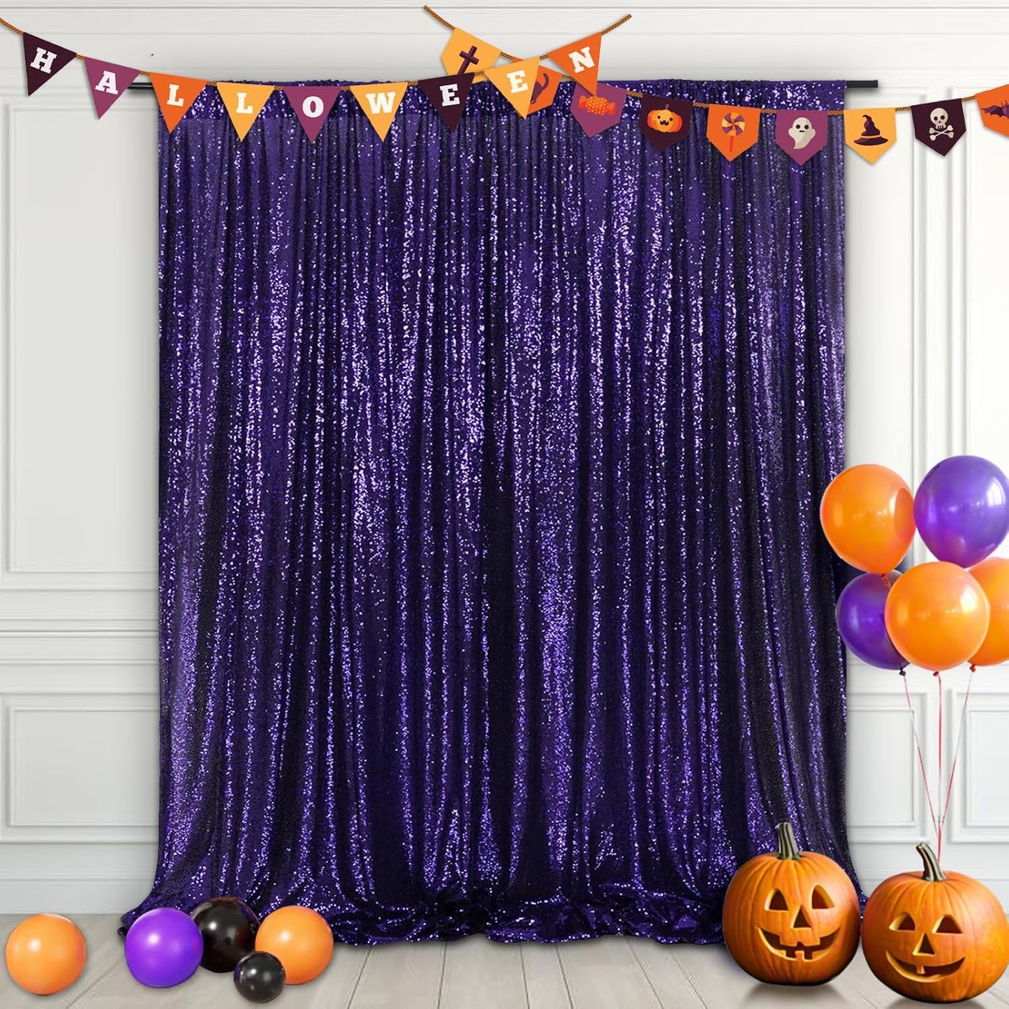 Eternal Beauty Purple Sequin Backdrop, 5x7 Ft Halloween Glitter Background Curtains for Shimmer Photography Party Wedding Birthday Back Drop Decor