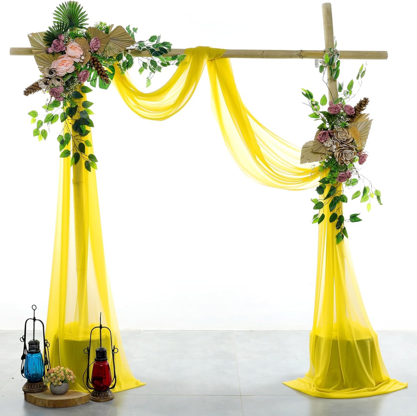 VDS Pack of 1 Panel (30 Inch X 20 Feet) Wedding Arch Draping Fabric Sheer Chiffon Fabric Drapery for Wedding Ceremony Reception Swag Backdrop Canopy Chuppah ARBO Altars Decoration (Yellow)