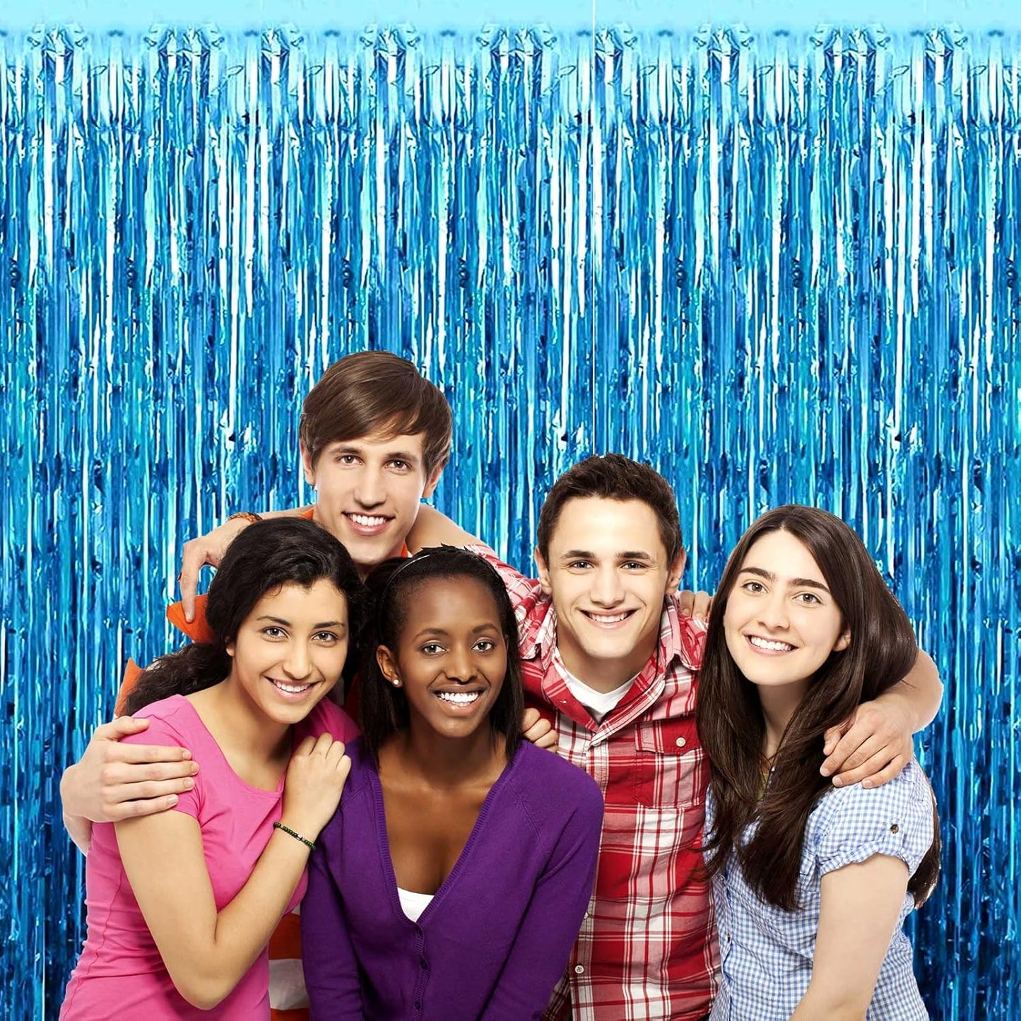 4 Pack Lake Blue Foil Fringe Curtain Backdrop, 3.3Ft x 9.8Ft Metallic Tinsel Foil Fringe Streamers Curtains for Photo Booth, Wedding, Thanksgiving, Birthday, Christmas, Halloween Party Decoration