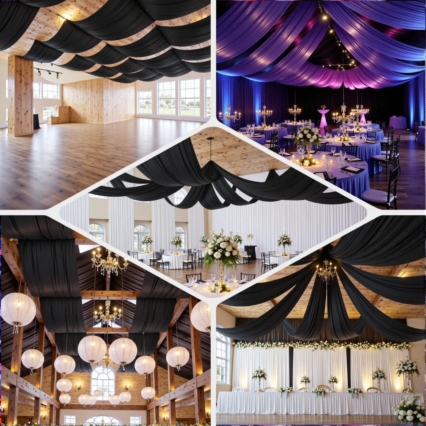 PartyVillage 60ftx40ft Black Ceiling Curtain for Halloween Parties – 12 Panels Wrinkle-Free 40 FT Long Tent Draping Curtains for Wedding, Birthday & Theme Parties, 40ft Height with Rod Pocket