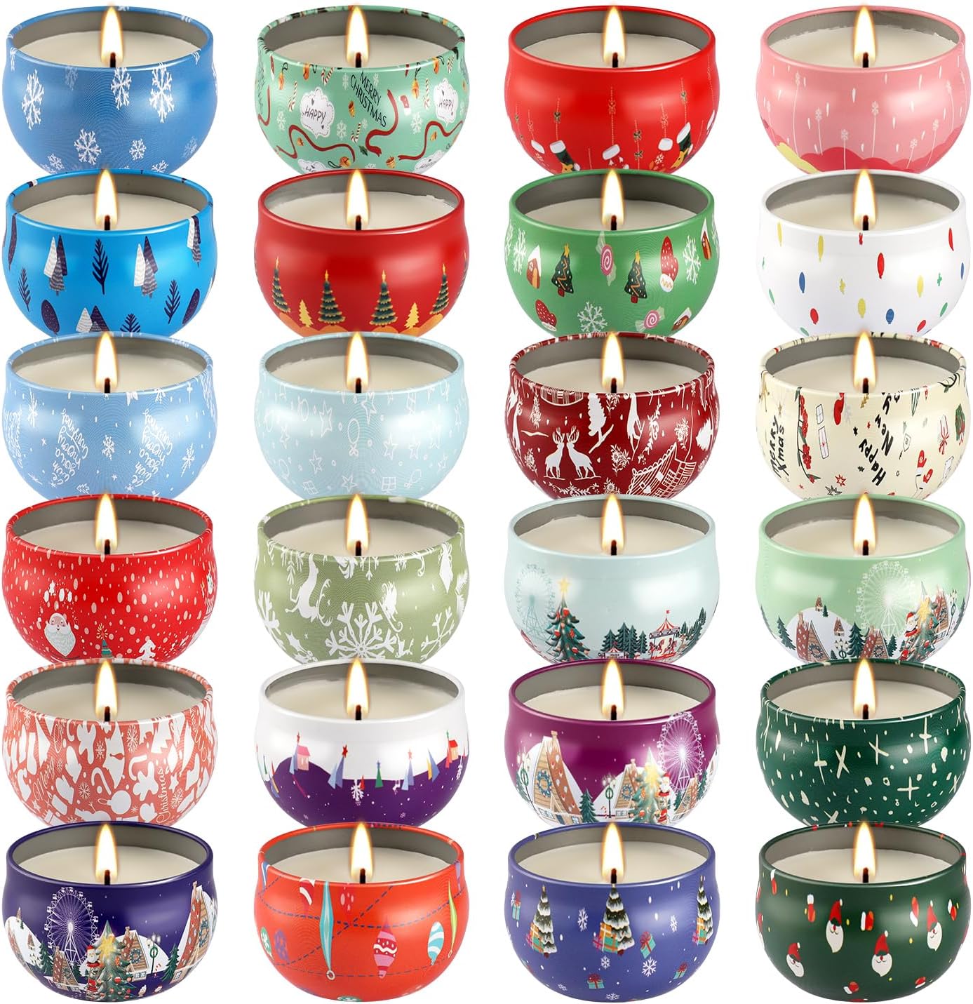24Pack Christmas Scented Candle Tins Gift Set - Soy Wax Festive Candles 2.5oz- Long Lasting Burn time for Christmas Thanksgiving Gifts Holiday Decor & Gifting.