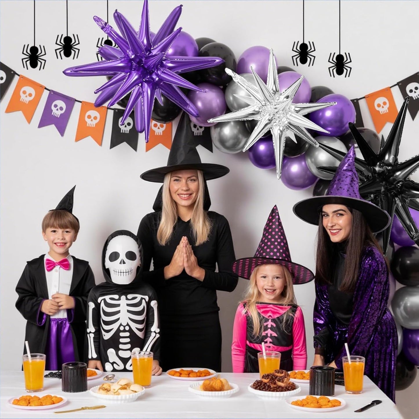 Black Purple Silver Star Balloons,9Pcs 22Inch Black Silver Purple Explosion Spike Cone Helium Polyester Film Star Foil Balloons for Birthday Halloween Anniversary Baby Shower Party Decorations