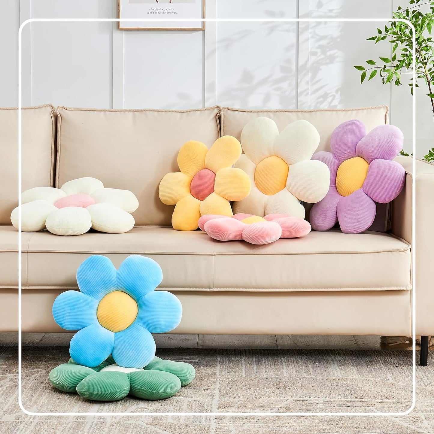 Sage Green Flower Pillow, 14.9" Cute Flower Shaped Floor Pillow, Aesthetic Floral Plush Daisy Decorative Throw Pillows for Bed Sofa Couch