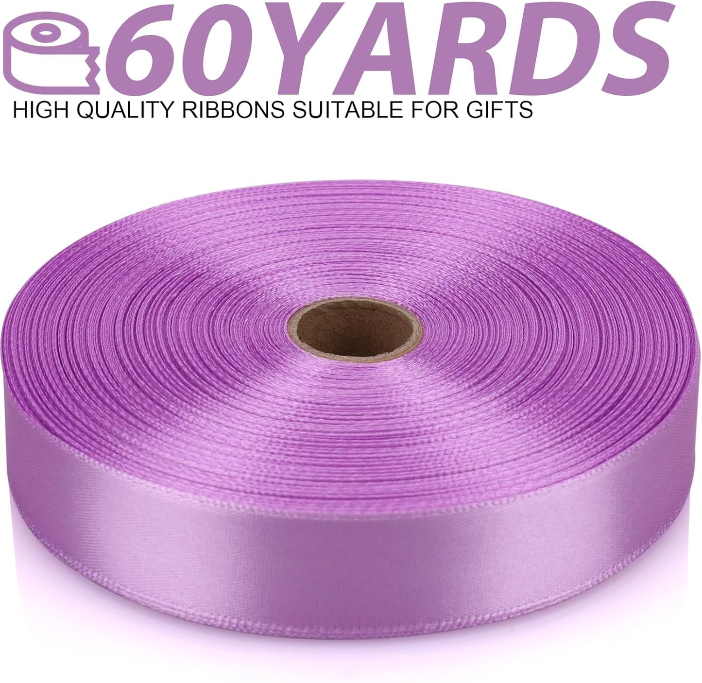 Lilac Purple 7/8 Inch 60 Yards Satin Craft Ribbon - Single Face Polyester for Gift Wrapping, Wedding & Party Decoration