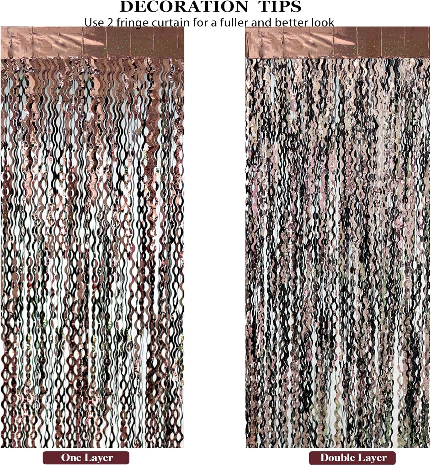 4Pcs Brown Metallic Wavy Tinsel Curtains - 3.3x6.6 ft Foil Curtain Backdrop for Birthday Party, Halloween Decor