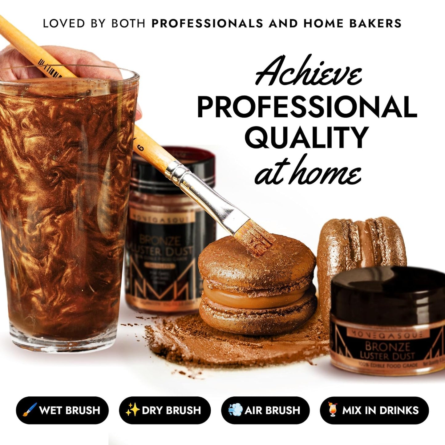 MONÉGASQUE Bronze Edible Glitter for Drinks 7g – Copper Edible Glitter for Cakes & Cocktails – Luster Dust for Drinks, Cocktail, & Chocolate – Drink Shimmering Bronze – Halloween Cake Decorations