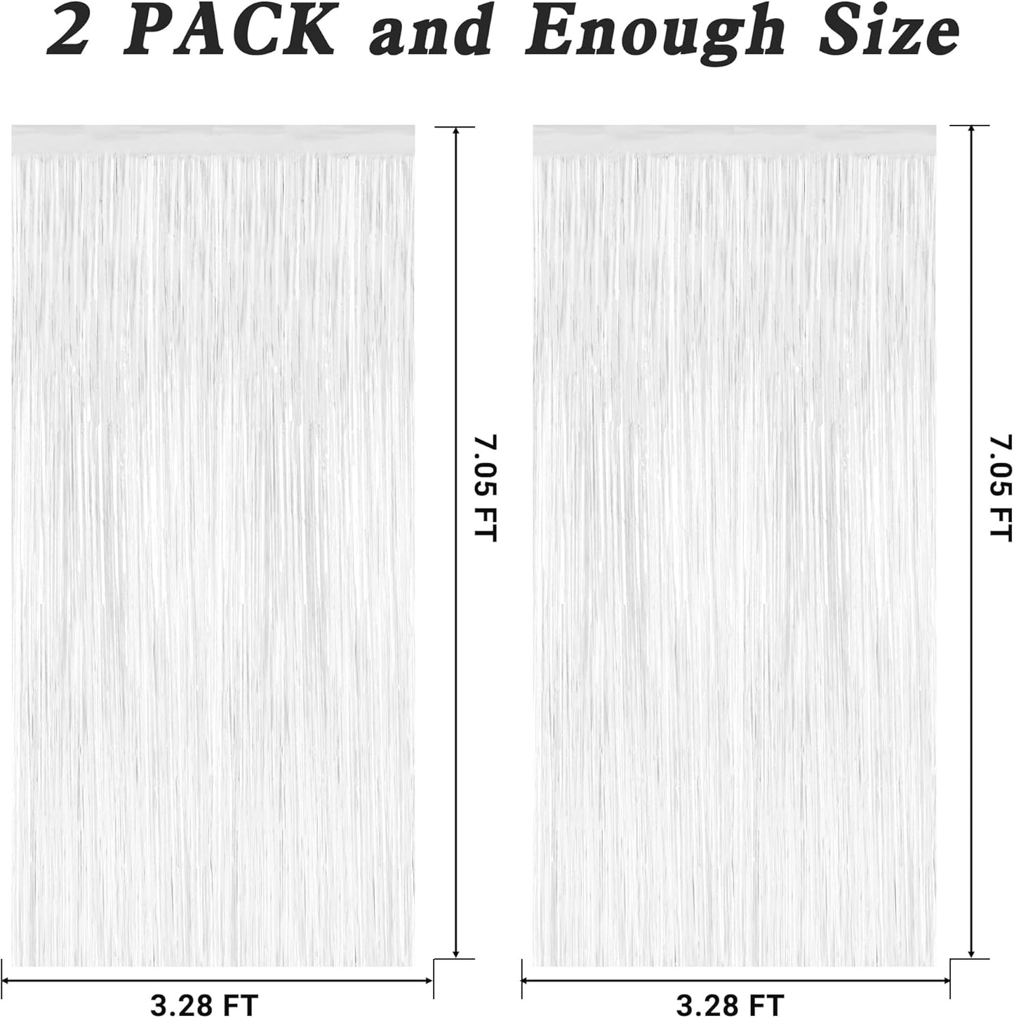 2 Pack Tinsel Backdrop, 3.28 x 7.05 Feet White Party Decorations, Metallic Foil Fringe Curtains Streamer Backdrop, Party Supplies Photo Props for Birthday Anniversaries Wedding