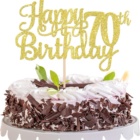 1 PCS Happy 70th Birthday Cake Topper Gold Glitter Cheers to 70 Years Birthday Cake Pick Seventy 70 Fabulous Cake Decoration for Happy 70th Birthday Anniversary Party Decorations Supplies