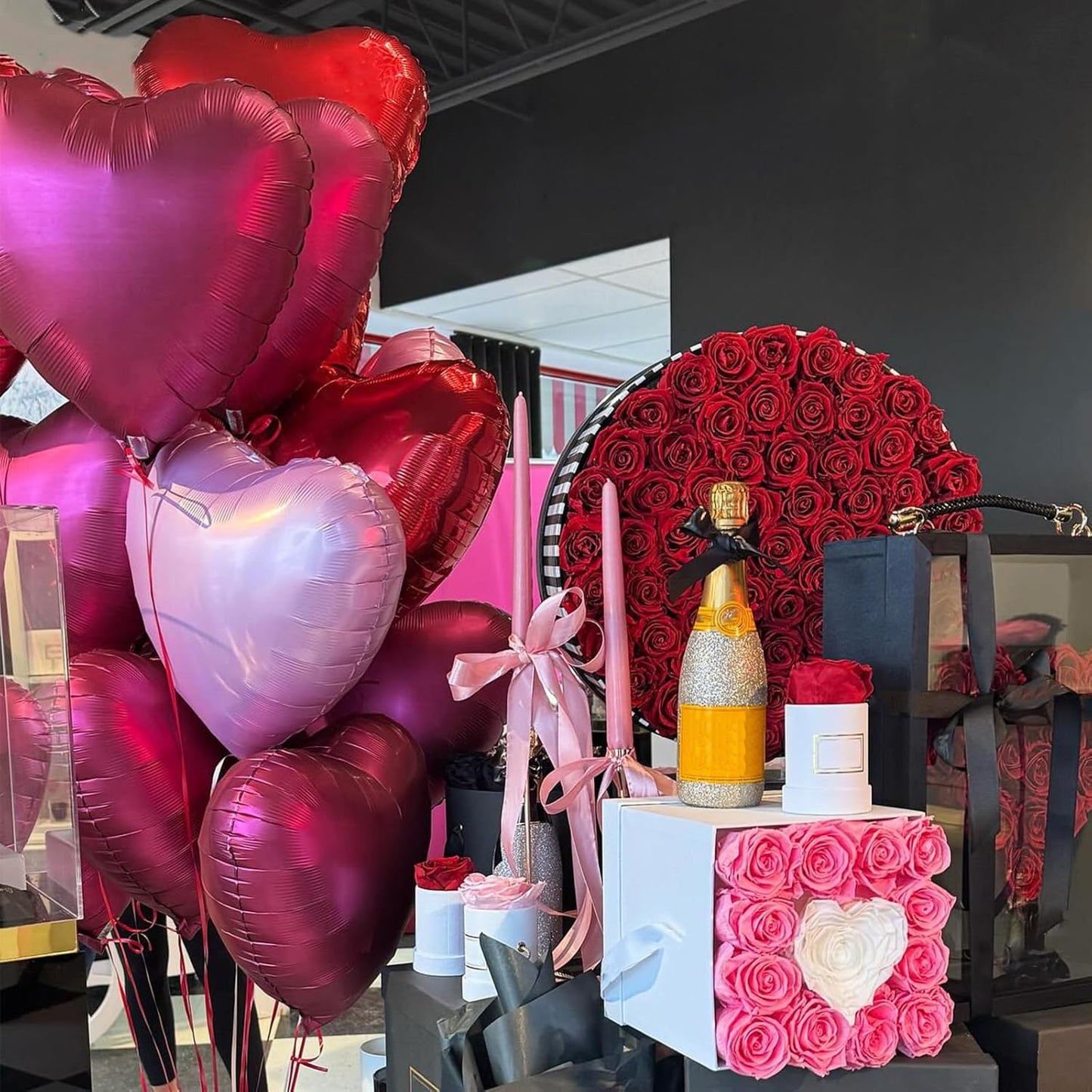 Wine Red Heart Balloons, 18 Inch 12 Pcs Burgundy Red and Pink Foil Heart Balloons Red and Rose Gold Heart Shape Mylar Balloons Party Decoration for Birthday Wedding Valentines Anniversary