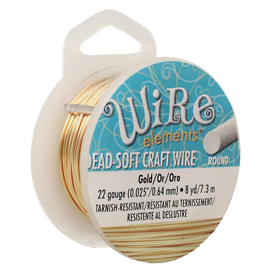 The Beadsmith Wire Elements Craft Wire – Tarnish Resistant, Soft Temper, Round, Gold Color – 0.64mm, 22 Gauge, 8 Yard Spool – Jewelry Making, Wire Wrapping, Floral, & Other DIY Crafts