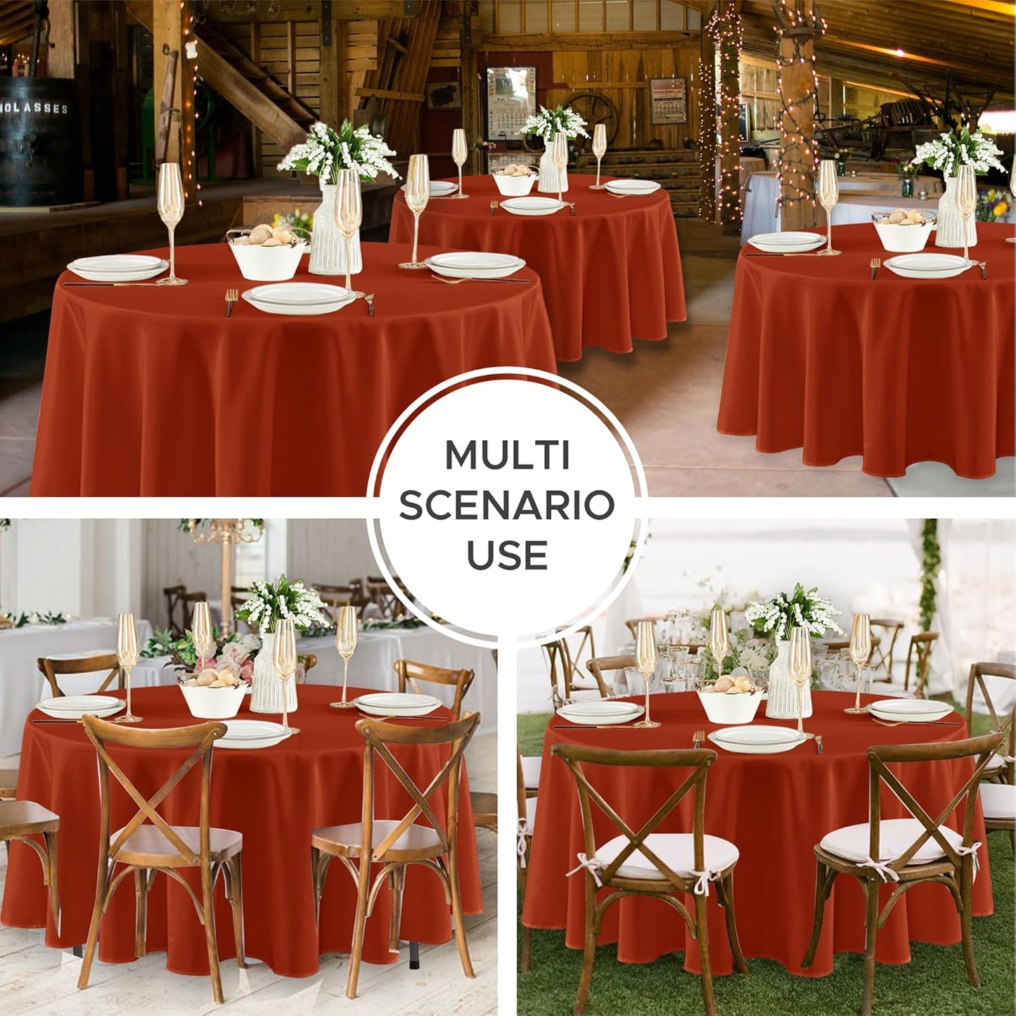 Fitable 8 Pack Round Tablecloths: Stain Resistant Wrinkle Free Fall Table Clothes, Washable Reusable Polyester Table Covers for Wedding Thanksgiving Party Birthday Banquet Reception(Rust, 84 Inch)