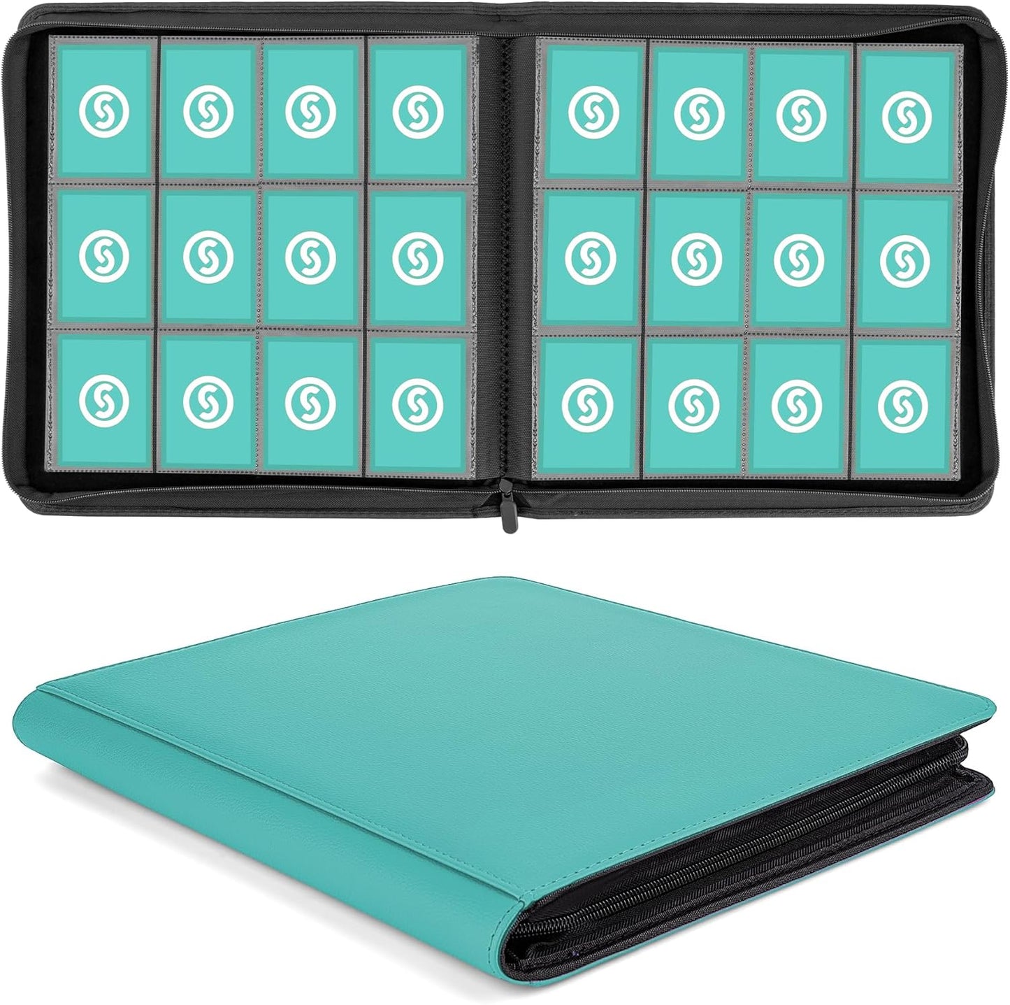 SMYV 12 Pocket Trading Card Binder, Premium PU Cover Card Binder for 720 Cards, Ringless Side Loading Card Collection Album Folders for MTG, TCG, Game Cards & Sports Cards (Blue)