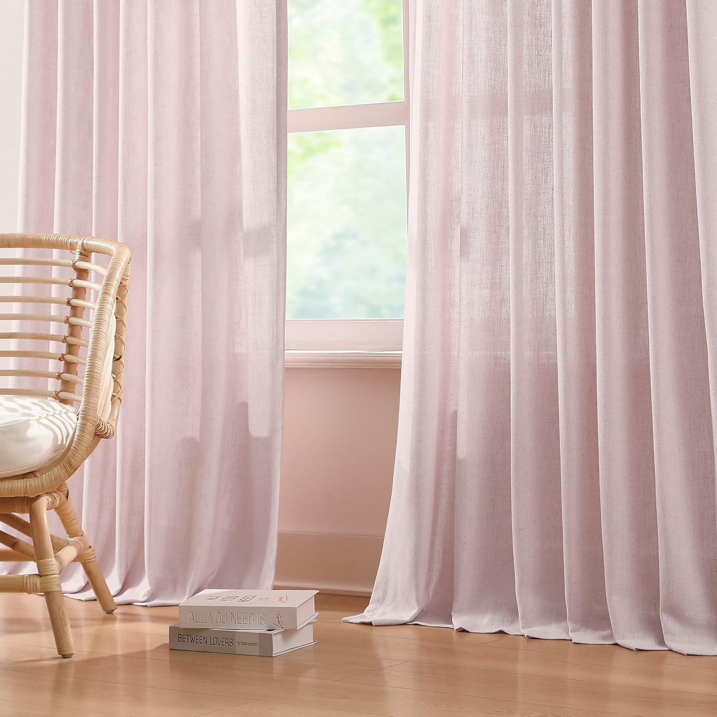 Vision Home Soft Pink Pinch Pleated Semi Sheer Curtains Textured Linen Blended Light Filtering Window Curtains 84 inch for Living Room Bedroom Pinch Pleat Drapes with Hooks 2 Panels 40" Wx84 L