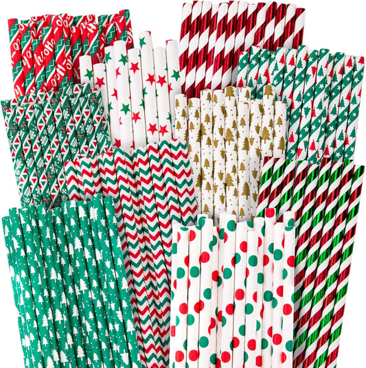 HANSGO Christmas Paper Straws, 180PCS Christmas Drinking Straws Striped Decorative Straws Bulk for New Year Christmas Party Company Annual Meeting Drinking