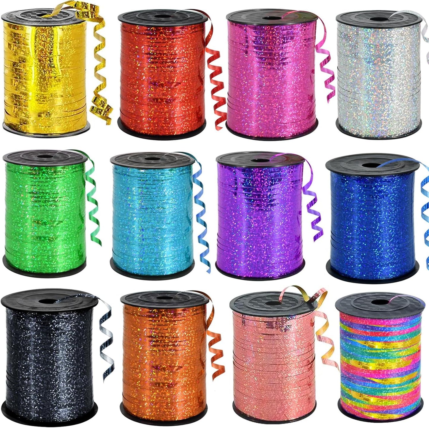 GIFTEXPRESS 12 Rolls Glitter Curling Ribbons Assortment for Balloon, Christmas, Gift Warp, Birty Party – Assorted Shiny Metallic Sparkling Colors Ribbon for Art and Craft, Party Decoration