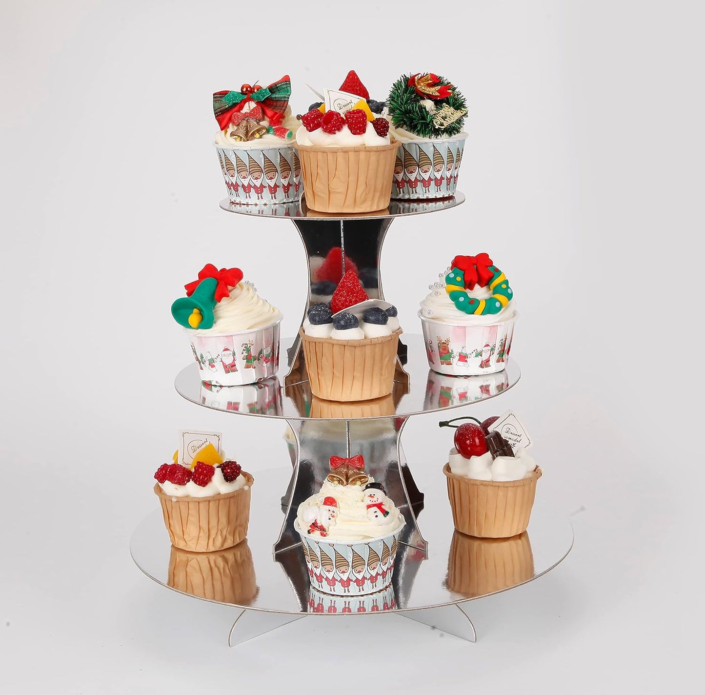 3-Tier Cupcake Stand, Sliver Cardboard Cake Stand Holder, Tiered DIY Cupcake Stand Tower for Dessert Table Displays, Birthday Theme Party Favors Decoration, Floral Tea Party, 12" W x 12.8" H