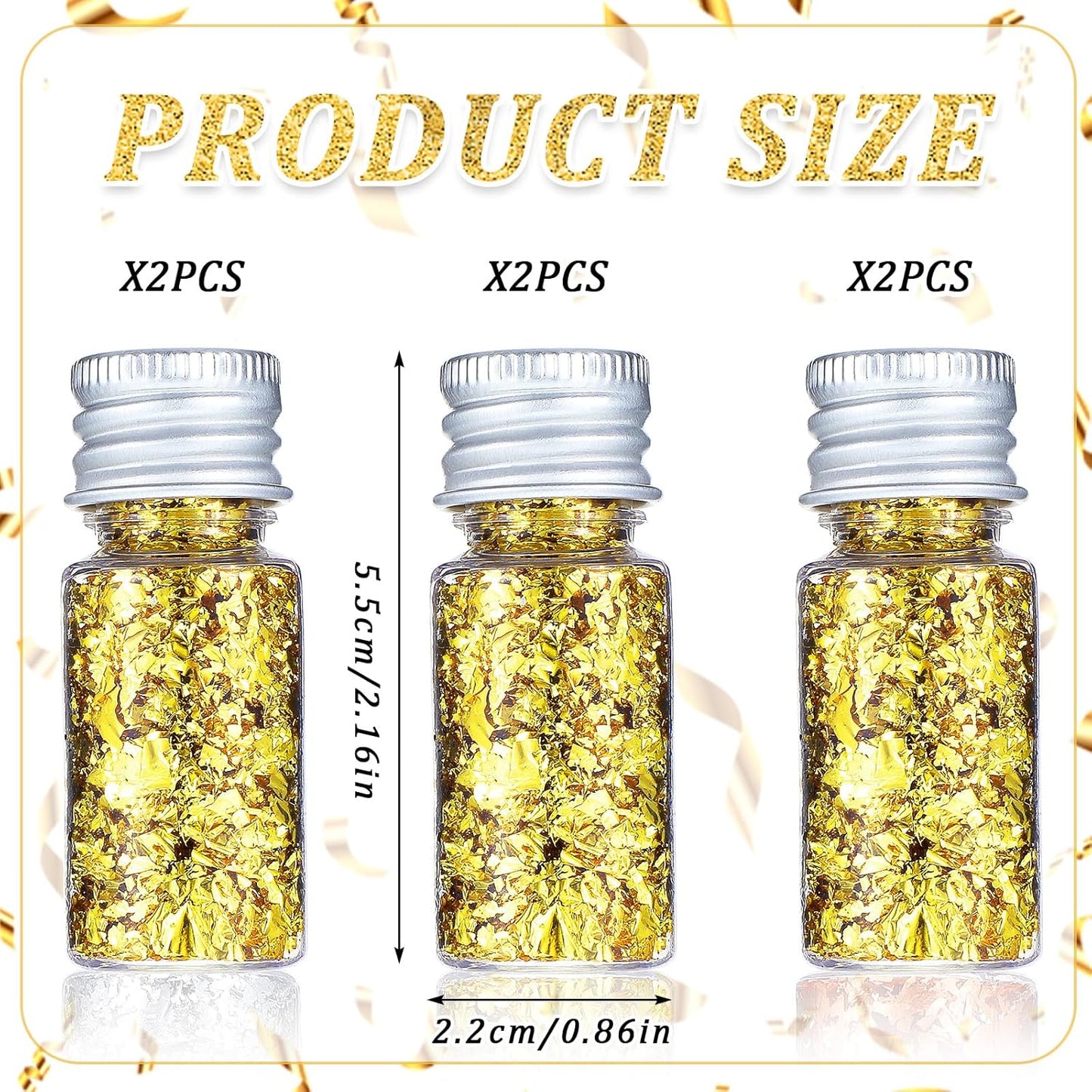 6Pcs Decorative Gold Leaf, Multifunction Gold Leaf Cake Decoration Baking Foil Decor for Cooking Dessert Steak Decoration Crafts Makeup Leaves with Plastic Tweezers