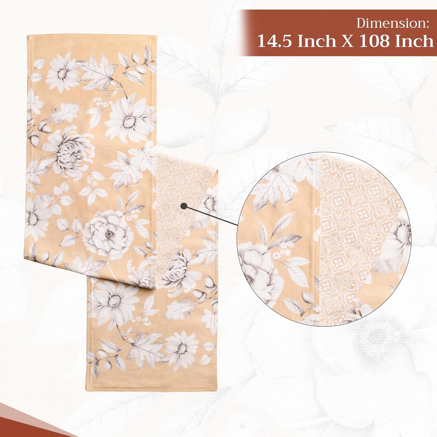 Maison d' Hermine Table Runner 100% Cotton Double Layer Table Runners 108 inches Long for Thanksgiving Christmas Decorations Home Kitchen Dining Party Wedding (Pretty Autumn, 14.5" x 108")