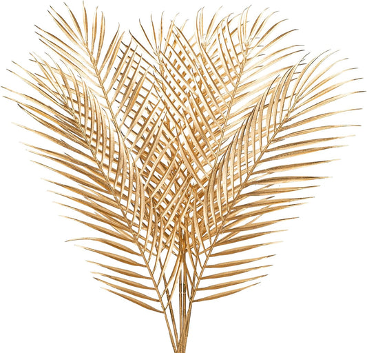29” Large Gold Palm Leaves Palm Fronds Tropical Leaves Areca Palm Branches Artificial Palm Leaves with Stem Golden Palm Tree Leaves Faux Palm Leaves for Floral Arrangement Fake Gold Leaves 6Pcs