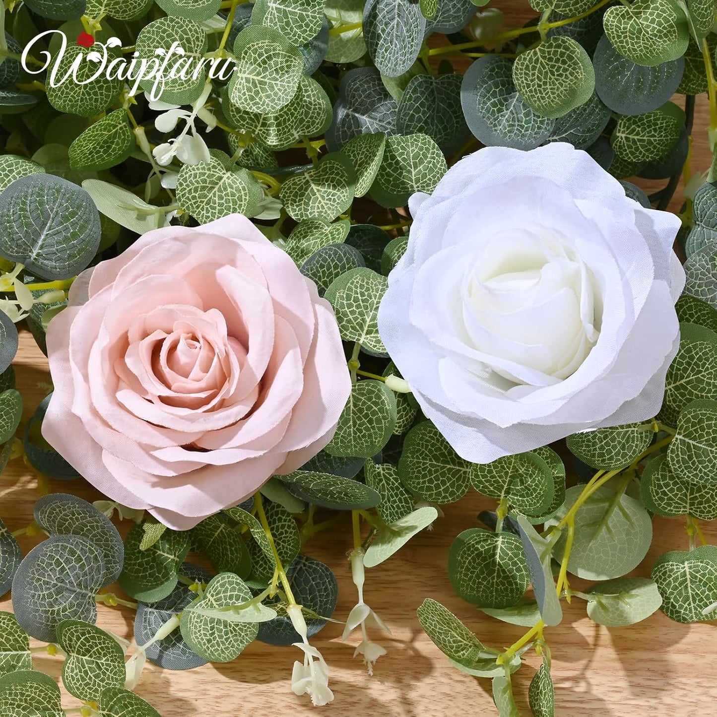 Waipfaru 2 Pcs Flower Garland, 12.14ft Eucalyptus Garland Vines with Flowers for Wedding Reception Table Mantle Spring Room Decor (Rose Pink)