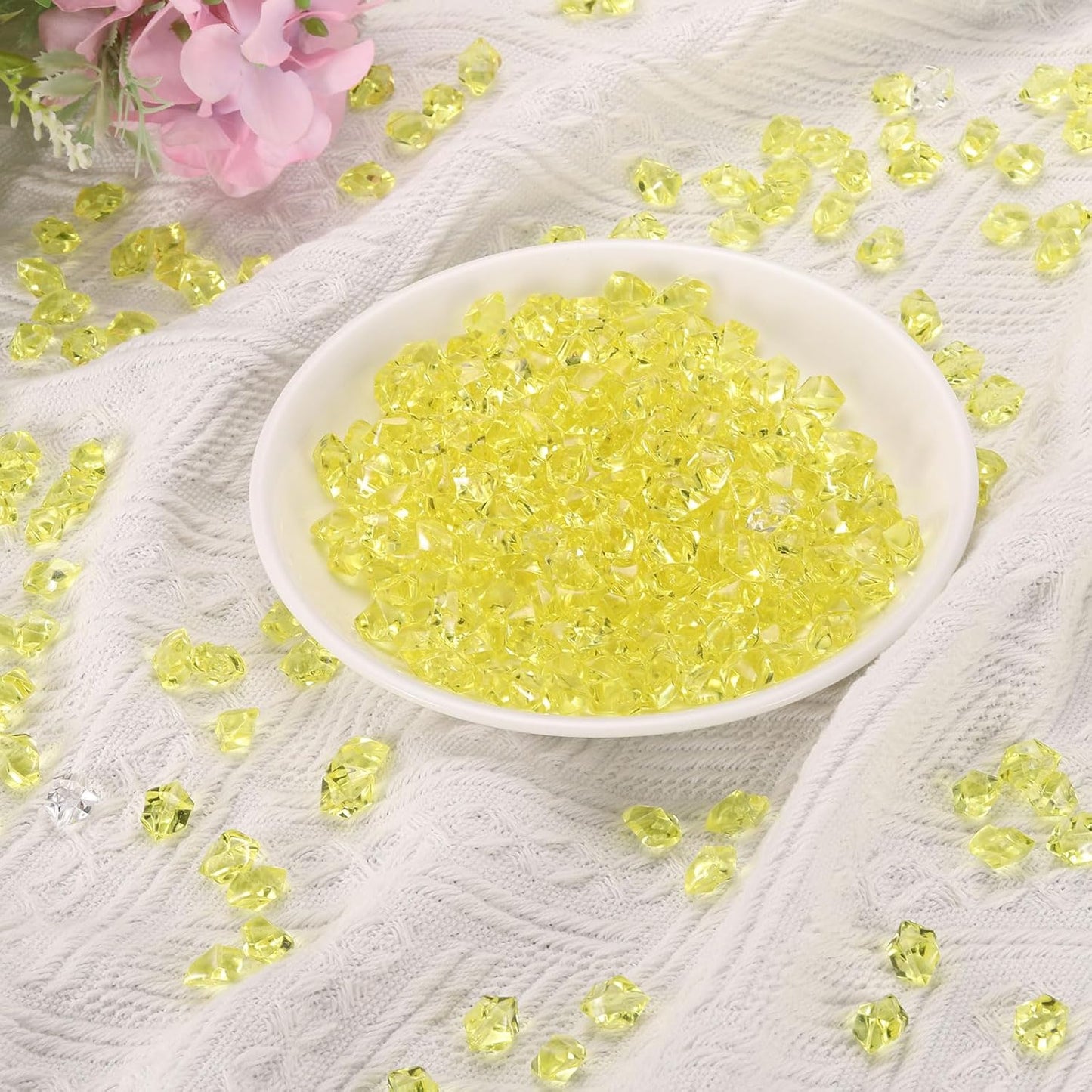 uxcell 1000pcs Fake Ice Rocks, Dazzling Clear Resin Crushed Ice Sparkling Fake Diamonds Gem Stones for Vases Fillers Table Scatter, Theme Party Favors, Gold