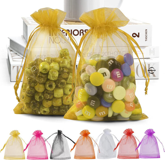 ANZNKU 50 Pack Organza Bags 4 x 6 inch Small Mesh Bags, Premium Gold Favor Bag with Drawstring, Sheer Mesh Bag, Gift Pouches Small Size, Jewelry Pouches for Wedding Party Christmas